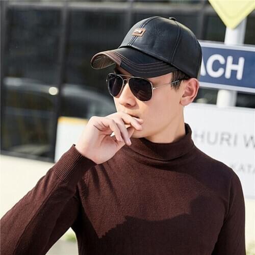 GAOKE Brand Autumn Winter Leather Baseball Cap Men Women Gorras Planas Snapback Hat Bone Masculino PU Leather Trucker Cap