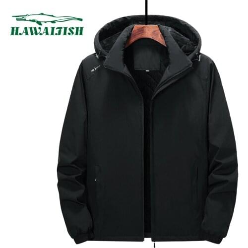 Hawaifish brand cotton-padded jacket men 2021 Winter plus velvet hooded windbreaker mens wear high quality warm casual coat