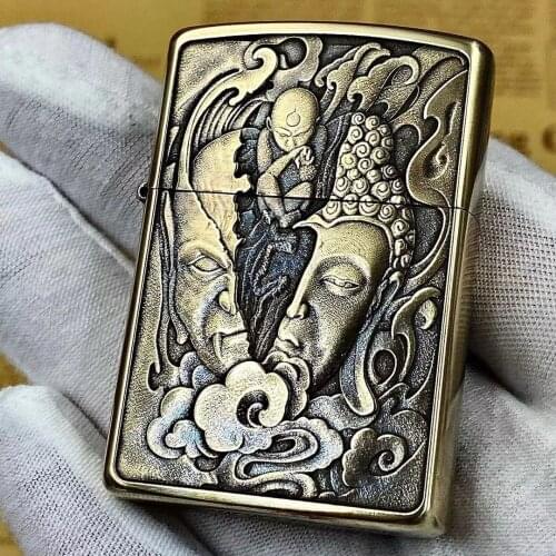 Hter new product 902 embossed engraving pure copper lighter windproof retro high quality machine collection gift male gift box