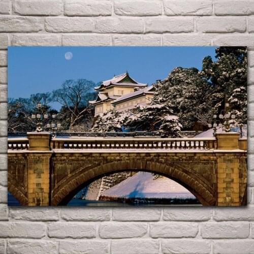 Asian architecture winter Moon night Japan bridge posters on the wall picture home living room decoration for bedroom KL103