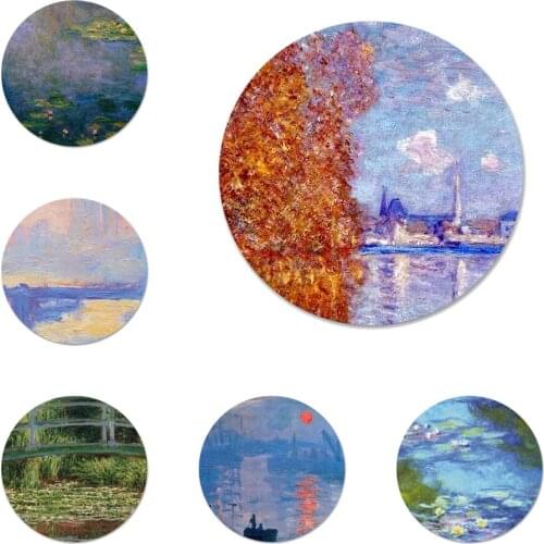 Claude Monet Oil Painting Sunflower Icons Pins Badge Decoration Brooches Metal Badges For Backpack Decoration 58mm