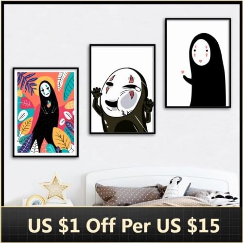 Spirited Away Poster Nordic Kids Bedroom Canvas Painting Print No Face Man Anime Baby Girl Wall Art Picture Room Decor Home