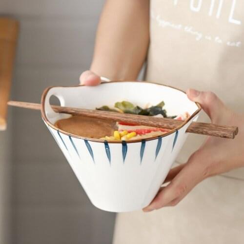 Ceramic Handpainted Japanese Style Noodle Bowl Rice Salad Soup Bowl Household Japanese Style Ramen Bowl Kitchen Tableware