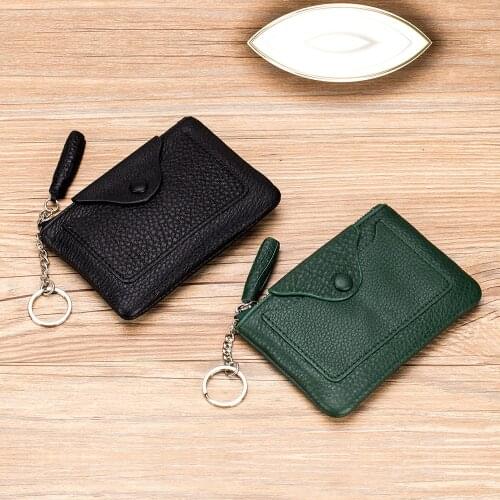 Women Purses Female Coin Money Bags Key Ring Zipper Coin Genuine Leather Small Simple Girls Wallets Card Holder Clutch