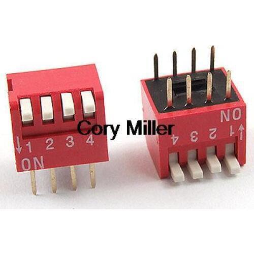 Red 2.54mm Pitch Double Row 8 Pin 4 Positions Side Piano DIP Switch
