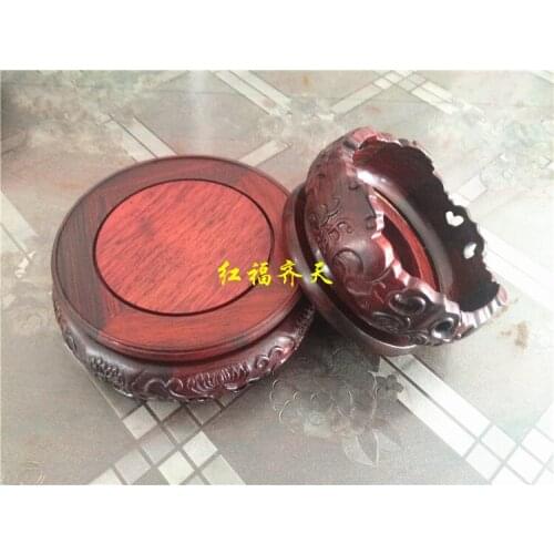 Round Filigree carved wood base * chrysanthemum stone vase mahogany base Teapot Base Collectibles