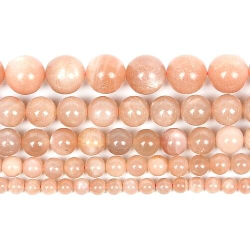 Natural Stone Smooth Sun Stone Charm Gem Round Loose Beads For Jewelry Making Needlework Bracelet Diy Strand 4-12MM