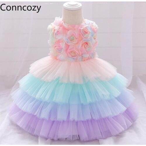 Summer Birthday Dress Girls Flower Puffy Princess Dress Flower Girl Layer Cake Dress Baby 1-year-old Dress Wedding Party Dresses
