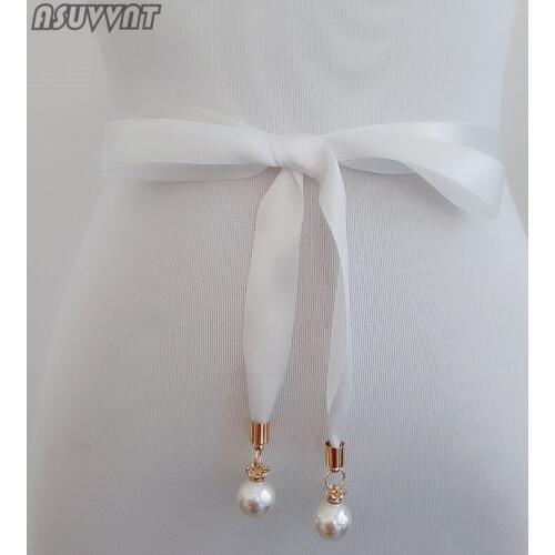 Fashion Pearl Satin Belt for Women Party Evening Dress Belt Polyester Bride Bridesmaid Sash Wedding Ribbon Belts Female Girl