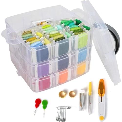 Embroidery Kit Floss Set Including 150 Colors Threads with 3-Tier Transparent Storage Box Cross Stitch Tools MAZI888