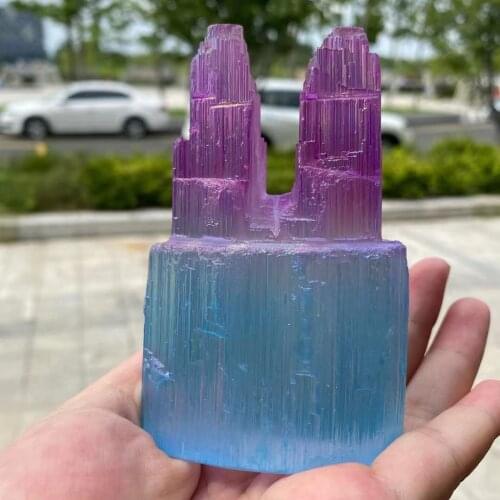 Natural Healing Pink Blue Aura Selenite Crystal Gypsum Double Tower Reiki Stone Mineral Specimen DIY Collectible Gift