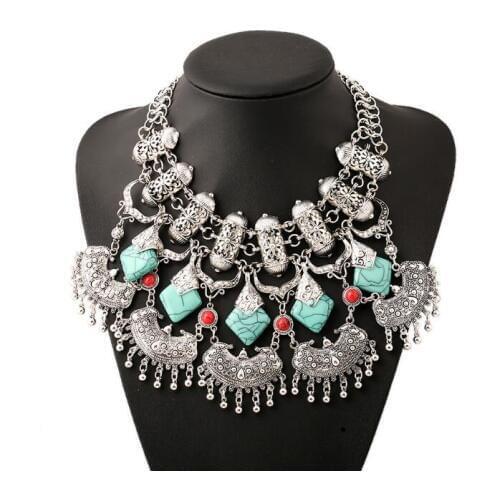 New Retro Alloy Long Tassels Boho Maxi Colar Necklace Sequins Collier Plastron Gros Femme 2021 Alloy Rhinestone Necklaces
