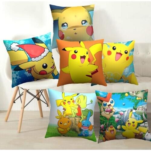 Pikachu Detective Cushion Cover Cartoon Printed Sofa Cushion Case Couch Pillow Case Throw Pillow Cover Room Accessories Decor