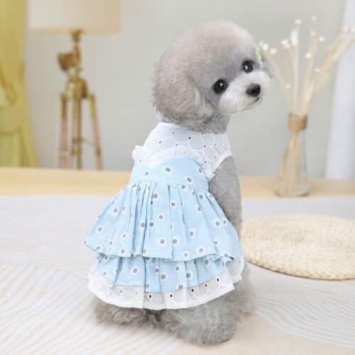 Flower Dogs Dress Pet Cotton Vest Summer Puppy Pet Skirt Pink Blue Clothing For Small Cat Teddy Chihuahua Drop Shipping Supplies