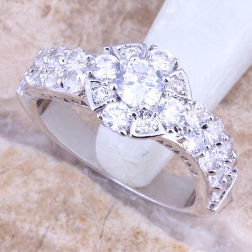 Terrific White CZ Silver Plated Womens Jewelry Ring Size 6 / 7 / 8 / 9 R1493