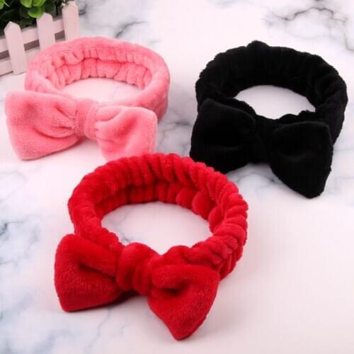 Wash Face Hair Holder Hairbands Cute Girls Headband for Washing Coral Fleece Bow Turban Solid Color Headband Wash Face Hairband