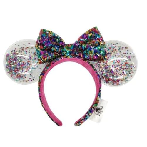 Disney authorized Minnie Ears Headband Mermaid Princess Sequin Big Bows Ears Costume Cosplay Plush Adult/kids Headband Gift Hot