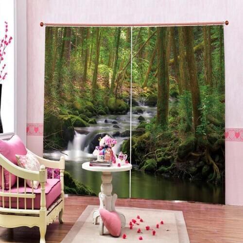 Natural Scenery Forest Waterfall Curtain Digital Print For Living room Bedroom Blackout Window Drapes Sets 2 Panels With Hooks