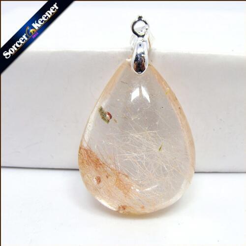 Rare Natural Quartz Gold Rutilated Garden Quartz Crystal Love Necklace Pendant natural minerals Fish Tank Beads MS912