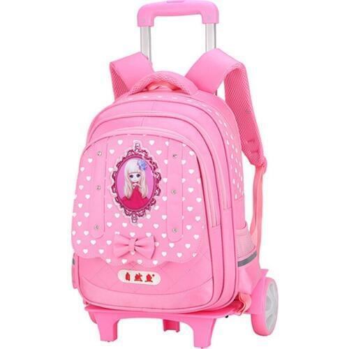 Children 2/6 wheel Trolley schoolbag waterproof kid Backpack princess design Orthopedic School Bag teenagers Girl travel luggage