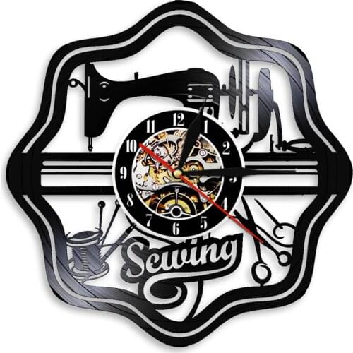 1Piece Sewing Machine Vinyl Record Wall Clock Vintage Sewing Machine Clock Seamstress Gifts Ideas Sewing Room Decor House Clocks