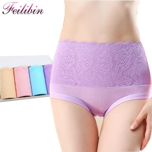 ZJX 4PCS/LOT High Waist Panties Seamless Women Slimming Briefs Body Shaperwear Underwear Lady Sexy Lace Women Underpants