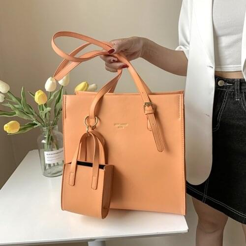 Roomy Female Totes Bag Luxury Designer Pu Leather Shoulder Bags Big Orange Womens Hand Set Bag Simple Large Handbags and Purses