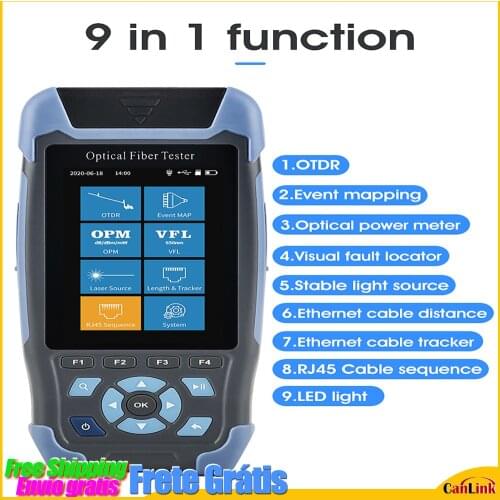 Fiber Optic OTDR Reflectometer 9-in-1 Functions VFL OLS OPM Event Map 24dB for 64km Fiber Cable Ethernet Tester AUA900D