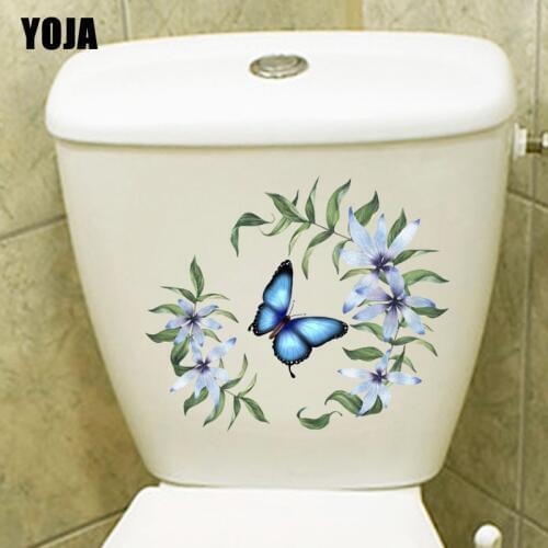 YOJA 24.3X22CM Flowers Butterfly Decals Art Mural Wall Sticker Toilet Decal Kids Girl Room Decor T3-1263
