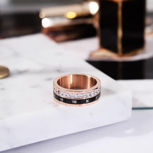 YUN RUO New Arrival Fashion Rotatable Zircon Ring Rose Gold Color Woman Gift Party Titanium Steel Jewelry Top Quality Never Fade