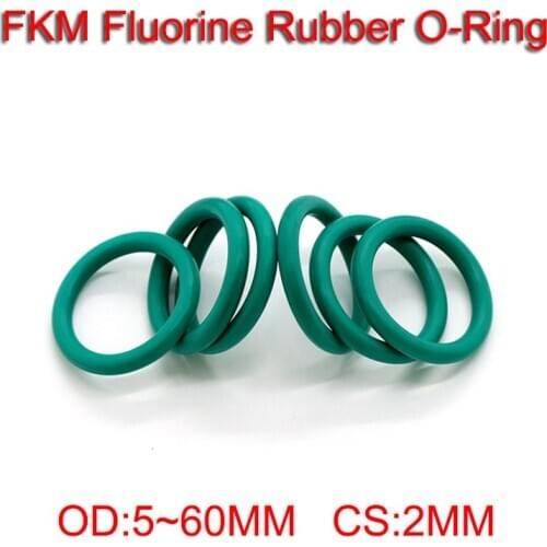 Green FKM Fluorine Rubber O Ring O-Ring Oil Sealing Gasket CS 2mm OD 5-60mm