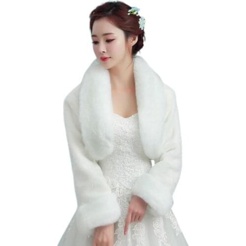 Womens Vintage White Plush Bridal Wrap Stole Shawl Long Sleeve Evening Party Cape Shrug Princess Thickened Warm Wedding Jacket