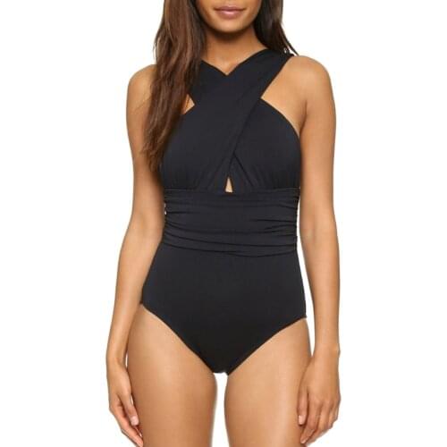 Women Cross Bandage Backless Solid Triangle One-piece Swimsuit Bathing Suit 2021 New Sexy BIkinis Summer Swimwear