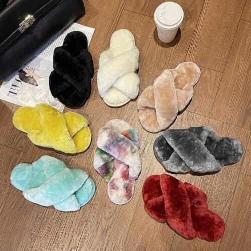 Winter womens house slippers fur warm shoes womens slippers flat bottom womens slippers comfortable household plush slippers