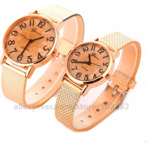 100pcs/lot Elegant Vogue geneva couple watch set PVC mesh steel band watch for lovers Matching Watch