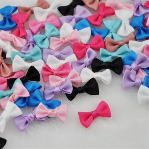 100 pcs Small Satin Ribbon Bows Flower Appliques sew Craft Kids cloth Lots Upick A128