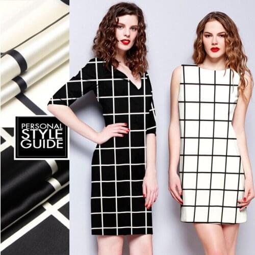 118cm wide 93% silk & 7% spandex 19mm check print silk satin fabric for dress shirt clothes cheongsam