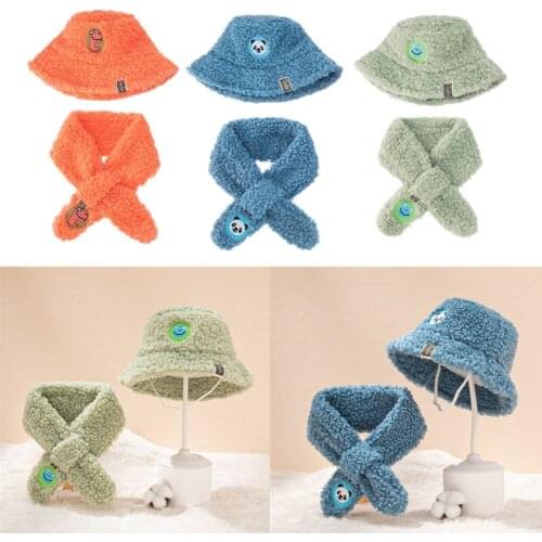 2 Pcs Polar Fleece Winter Warm Baby Hat Scarf Set Cartoon Newborn Beanie Cap Shawl Fisherman Hat for 0-2 Years Children Kids