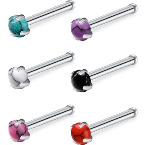 20G Nose Ring Stud Surgical Steel Bone Pin Nostril Piercing Jewelry Stone Nose Stud Ring
