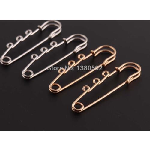 20pcs/lot 63*15mm Silver and Gold Color 3holes Brooch pins Safety Pins Decoration accessories