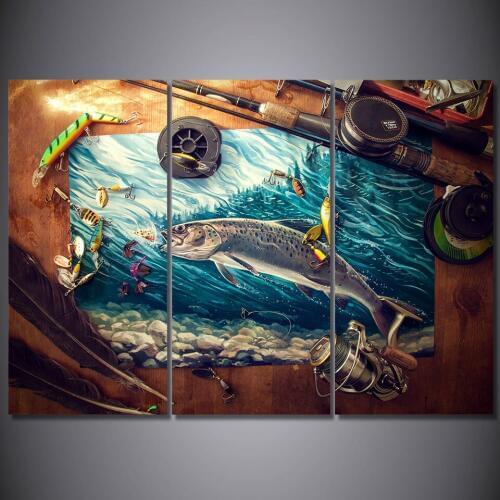 3pcs/set DIY 5D Full square/round Diamond Painting Fishing Rod Tuna Blue Ocean Embroidery Cross Stitch Kit home decor