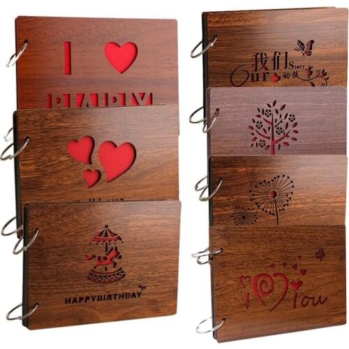 DIY Photo Album Wood Cover Anniversary Scrapbook 8 X 6 Inches Self-Adhesive Picture Book With Black Pages
