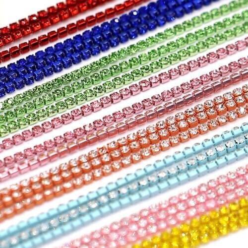 Crystal glass Rhinestone Chain with Colorful bottom sew on stone Cup Chain Gule on Rhinestone Trim DIY Accessories