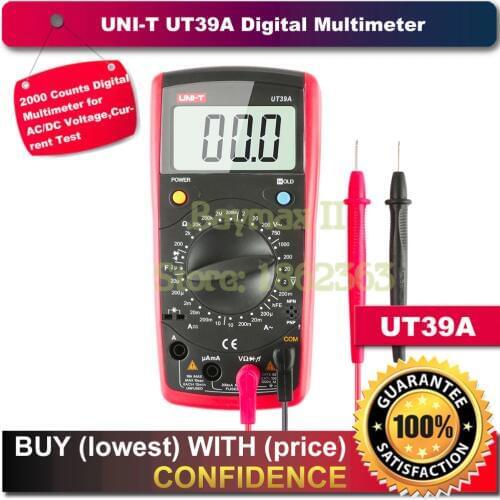 UNI-T UT39A 2000 Counts Digital Multimeter for AC/DC Voltage Current Test with Ohm,Capacitance,Diode,Transistor Measurement