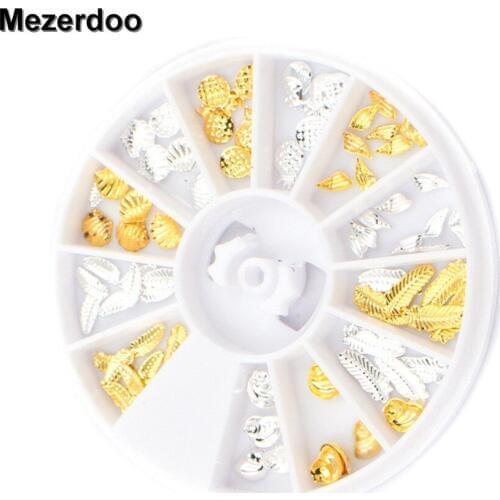 Nail Art Decoration Wheels Copper Metal Leaf Moon Pineapple Shape Glitter Silver Gold 3D Nail Charms Rivet Studs Sets Nail Wheel