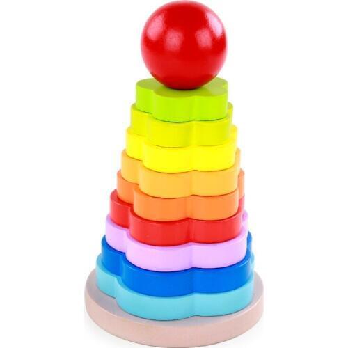 Baby Montessori Materials Wooden Toy Kids Flower Stack Tower Educational Toys Designer For Children Color Sorters For Babies