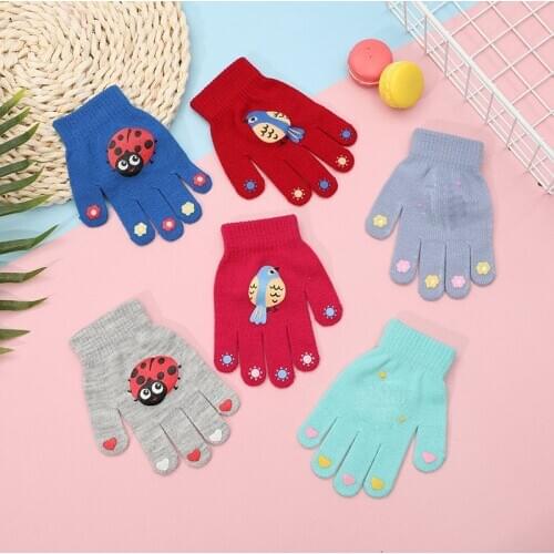 Children Cartoon Animal Knitted Gloves Winter Warm Thicken Acrylic Mittens Boys Girls Lovely Animal Soft Warmth Outdoor Gloves