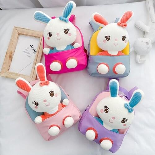 Korean Style Childrens Plush Bunny Kindergarten Cartoon Schoolbag New Cute and Lightweight Burden-Reducing Nylon Backpack