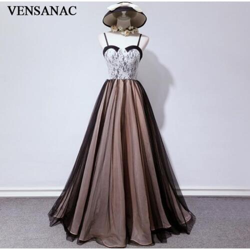 VENSANAC 2018 Elegant Spaghetti Strap A Line Lace Appliques Long Evening Dresses Party Draped Backless Prom Gowns