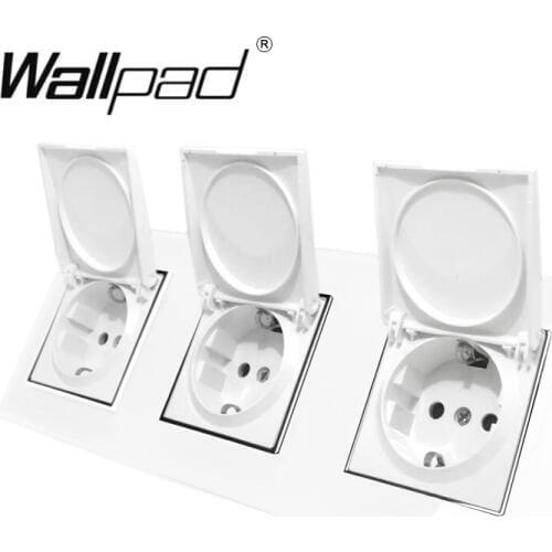 EU Socket has Dust Cap CE Wallpad Luxury Crystal Glass EU Socket Triple Frame 16A Plug EU Wall Socket with Cap Claws Mount